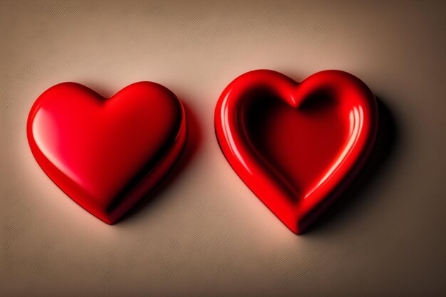 Two red hearts on a brown background