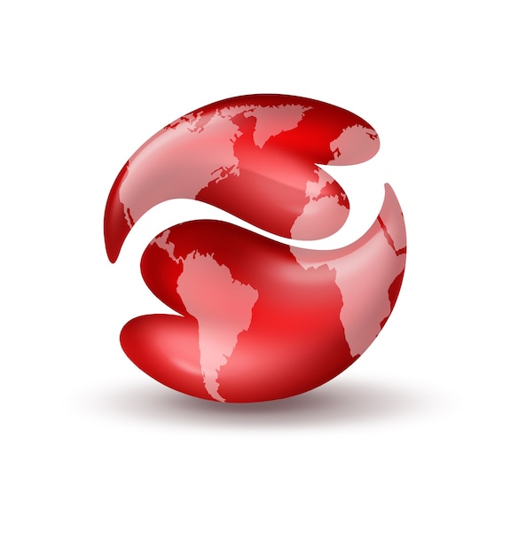 Фото Два красных сердца в форме символа инь-янь с картой мира