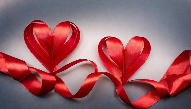 Photo two red hearts of ribbon valentines day greeting card