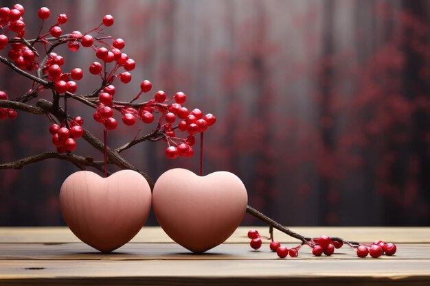 two red hearts sit on wooden panels