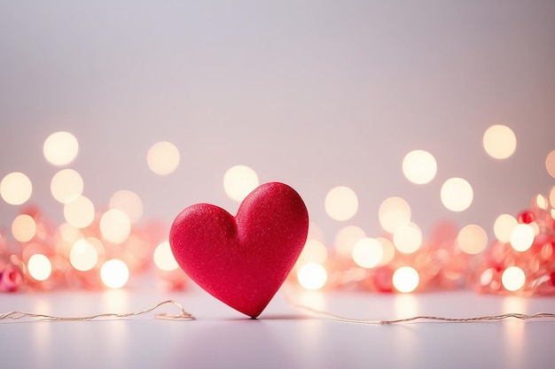 Two red hearts over white background with bokeh lights valentines day concept