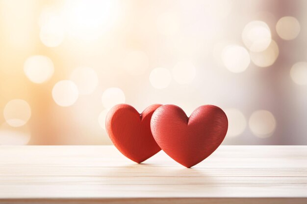 two red hearts on a white background with the sun behind themTwo hearts on wooden background Valen