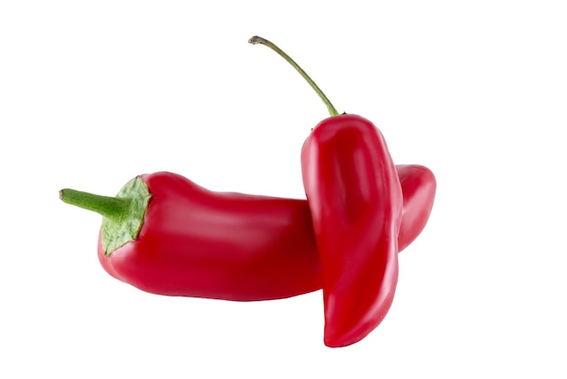 Two red peppers on a white background