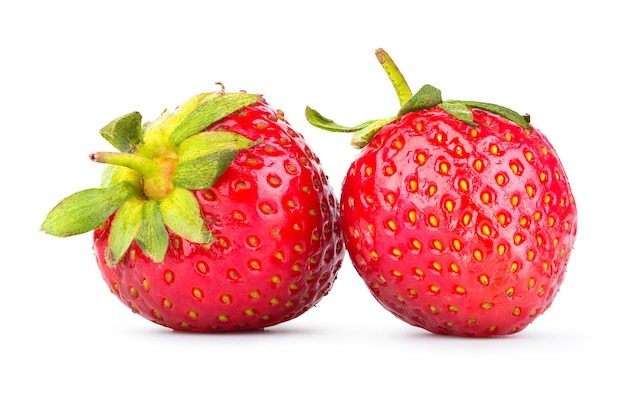 Two red strawberries isolated on a white background