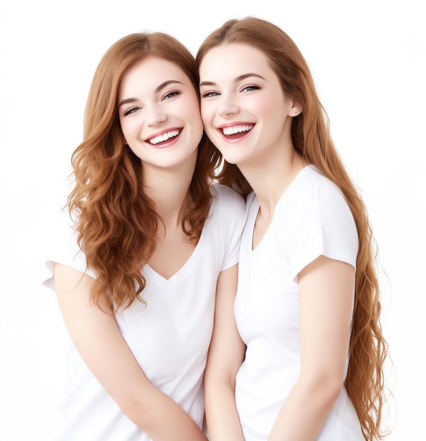 Two redhaired girlfriends against a white background