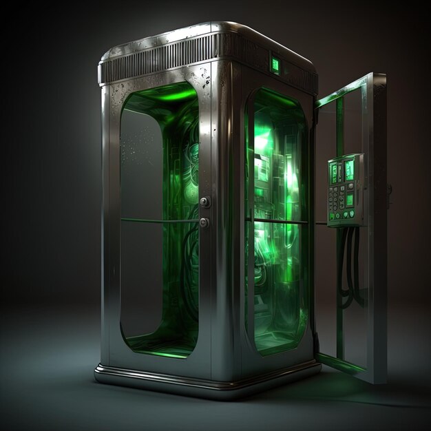 Photo two refrigerators with green lights and a green light on the bottom