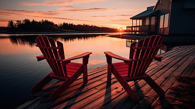 Two relaxing chair by the lake