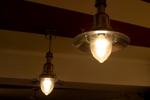 Two retro lamps on the ceiling closeup