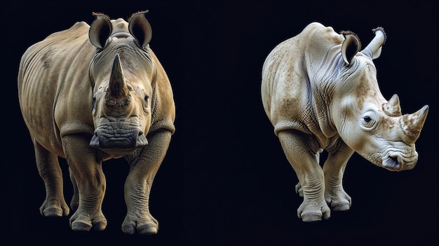 Photo two rhinos on a black background