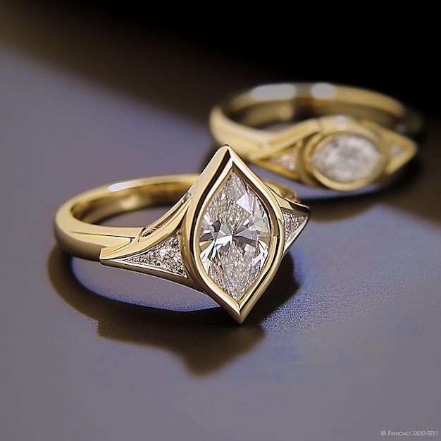 上部に「星」と書かれたダイヤモンドのリングが付いた 2 つのリング。
