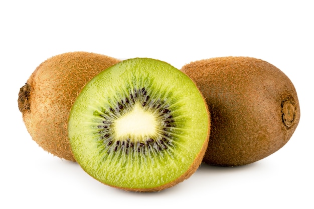 Two ripe kiwis and a half isolated