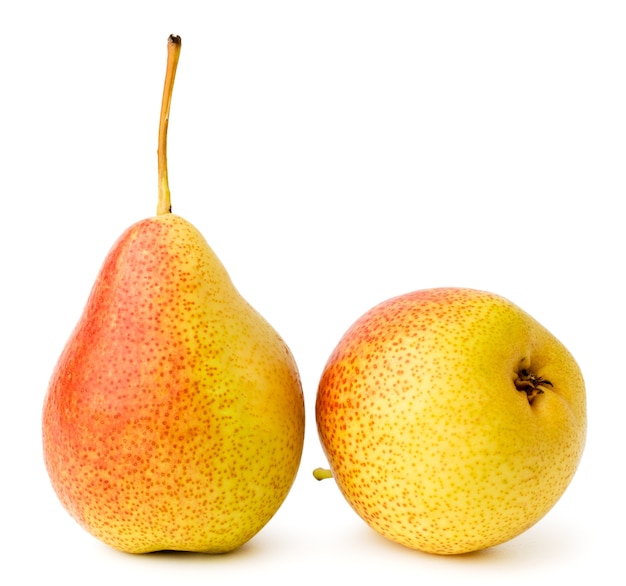 Two ripe pears on a white background