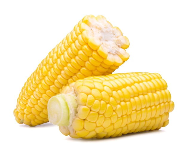 Two ripe sweet half corn isolated