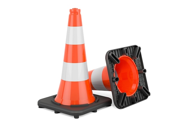 Two Road Cones 3D rendering