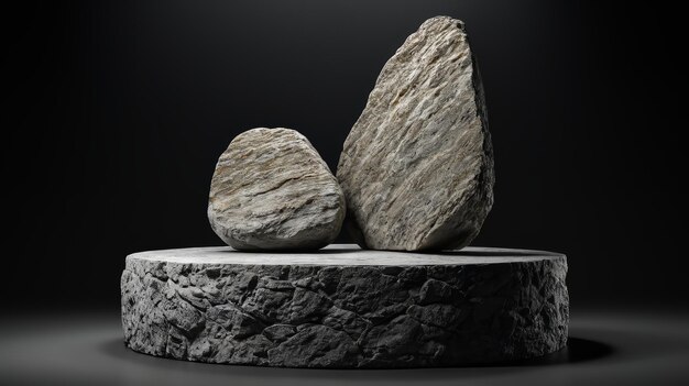 Two Rocks Resting on Stone Pedestal