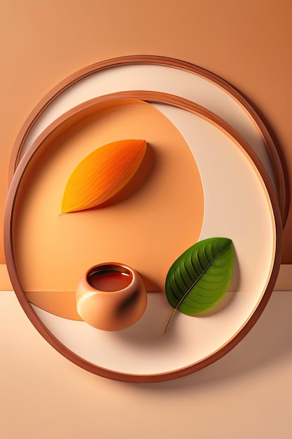 Two round wooden plate tray with grain on white table counter in sunlight tropical leaf shadow on m