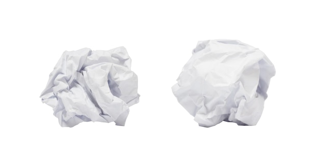 Two Rugged paper ball or paper crumpling trash garbage to recycle isolated on white background wi