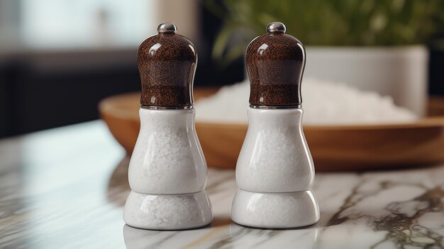 Two Salt and Pepper Shakers Sitting on a Table