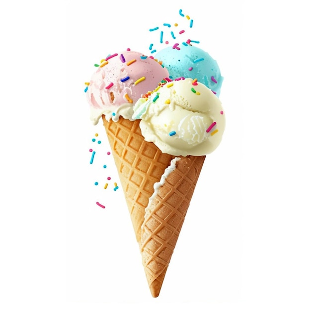 two scoops of ice cream with sprinkles on a white background