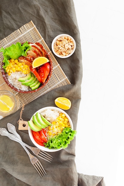 Two servings of Buddha Bowl on the table