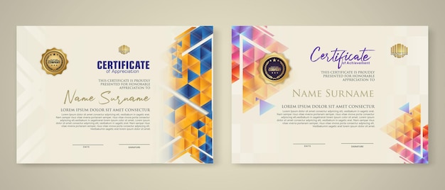 Two set certificate template with dynamic and futuristic polygonal color and modern background