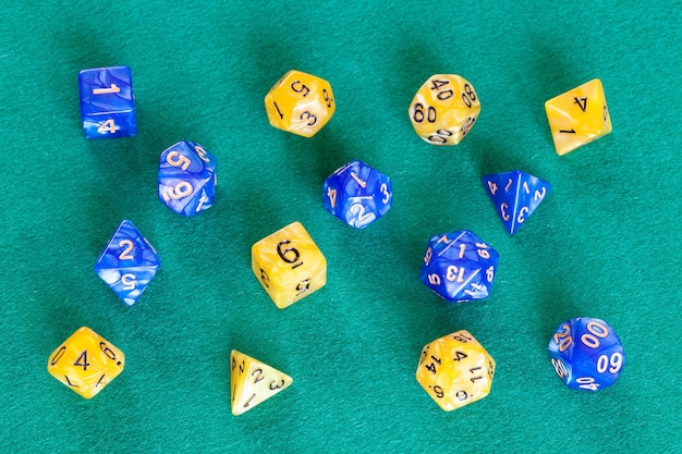 Photo two sets of dices for dungeons and dragons game