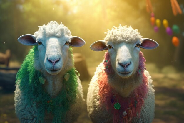 Two sheeps celebrating Cute funny Generate Ai