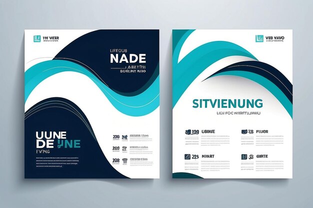 Photo two sided flyer template wave design with abstract style