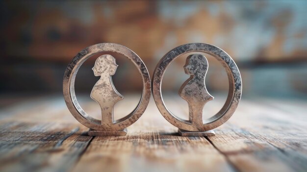 Photo two silver rings depicting a woman and man symbolizing a couple ideal for expressing love and commitment