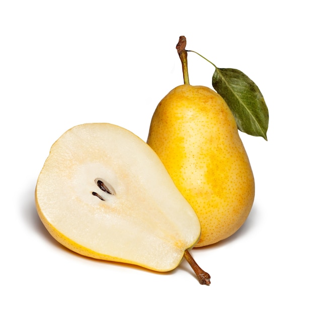 Two sliced ripe yellow pears isolated 