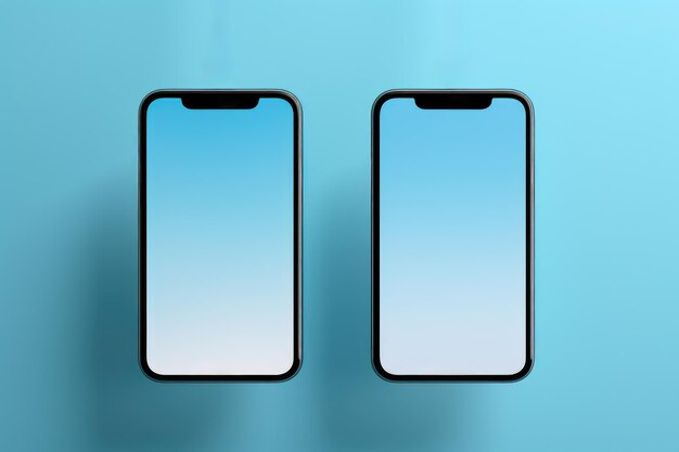 Photo two smartphones on blue background