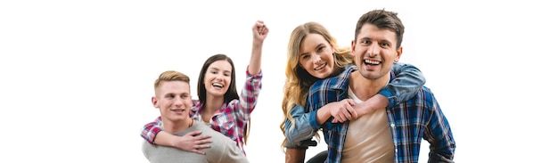 The two smile couples fun on the white background