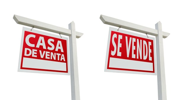 Photo two spanish real estate signs with clipping paths on white