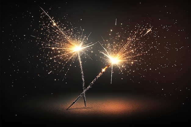 Two sparklers in an obscure background with lots of copy space perfect for backgrounds happy birthday or background new year Celebration concept Generative AI
