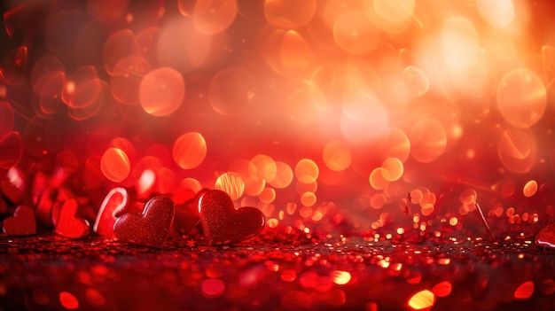 Two sparkling red hearts with a shimmering bokeh backdrop