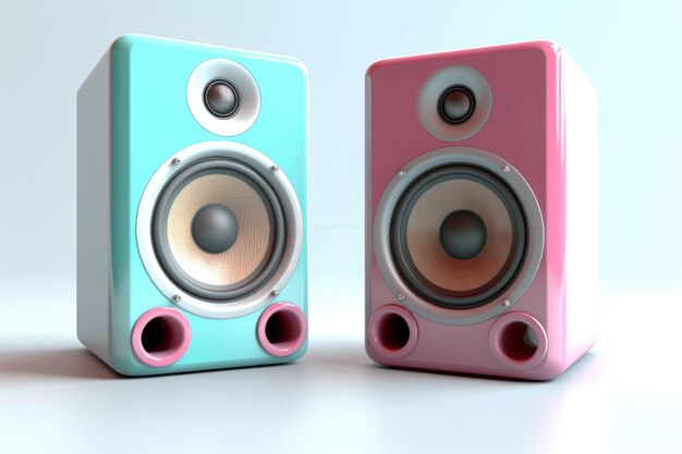 Two speakers on a white surface