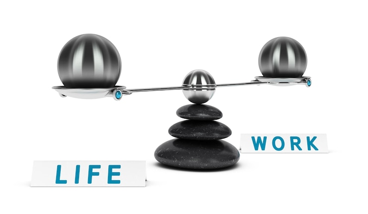 Photo two spheres with same size on a seesaw over white background, work life balance concept or symbol