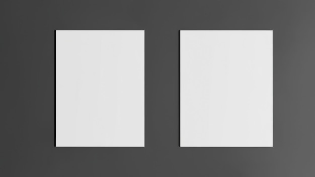 Фото Два квадратных листа белой бумаги на сером фоне