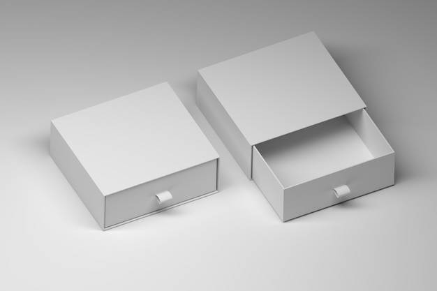 Two square white boxes templates mockups with blank surfaces on white