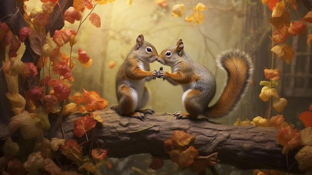 Two squirrels in love generative ai