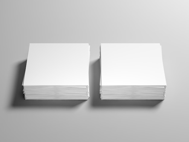 Two stacks of square paper sheets mockup on gray background, 3d rendering