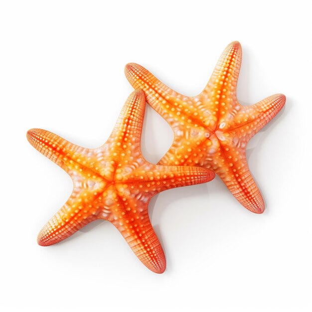 two starfishs are sitting on a white surface with a white background generative ai