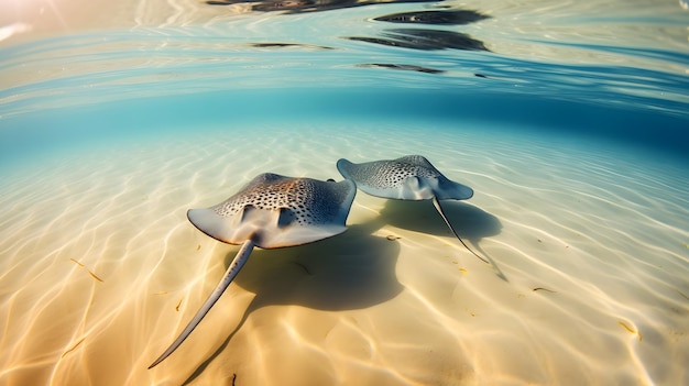 Foto due razze che nuotano nell'acqua