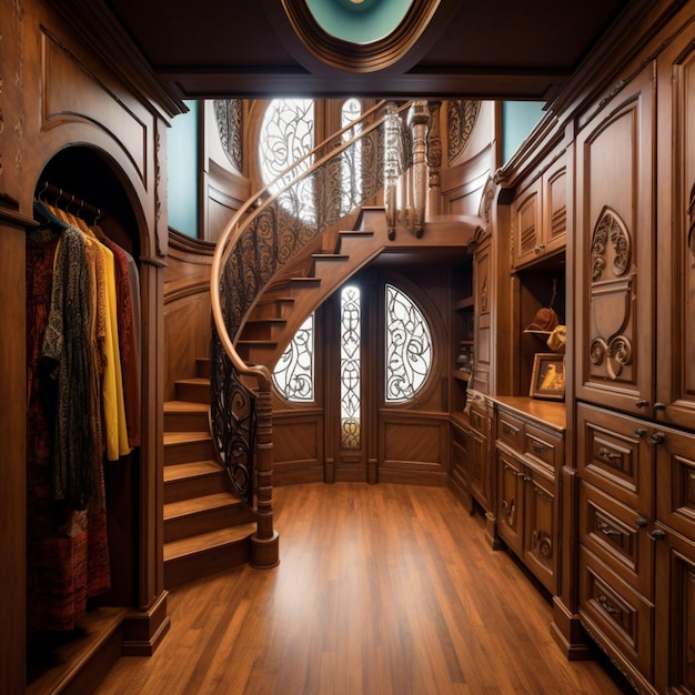 Two story closet with spiral staircase in Moorish Ai generated art 01