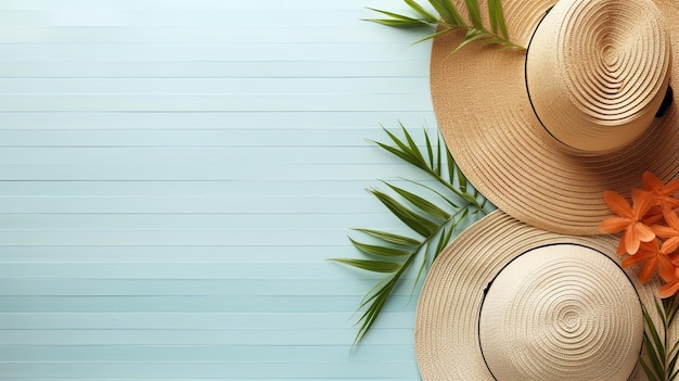 Two Straw hats palm leaf Summer vacation