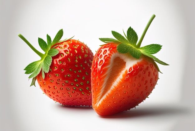 두 개의 딸기는 흰색 배경에 별도로 표시됩니다.