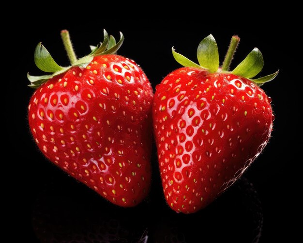 Two strawberries on a black background