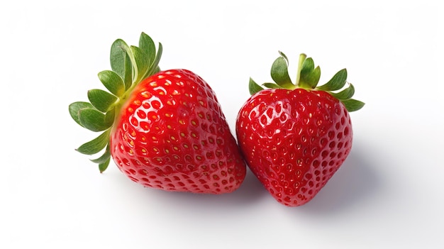 Two strawberries on a white background