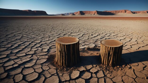 Photo two stumps standing in desert landscape