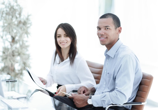 Two successful employee in the workplace in the office